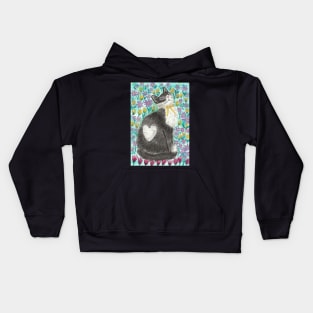 Happy cat in the flowers art Kids Hoodie